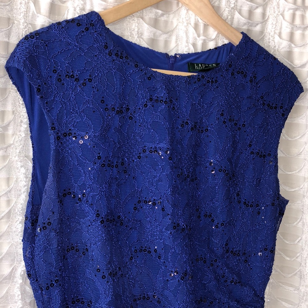 Blue Lace Sleeveless Ralph Lauren Dress GUC - Picture 2 of 4